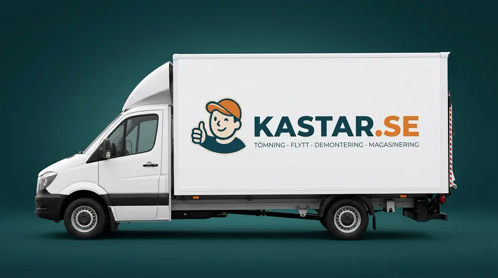 Vit skåpbil med Bohagsbolaget.se-logga, sedd från sidan